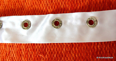 White Satin Trim With Rhinestones, Fabric Trim, Belt Trim Approx. 35mm wide